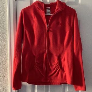 Red North Face hooded sweater
